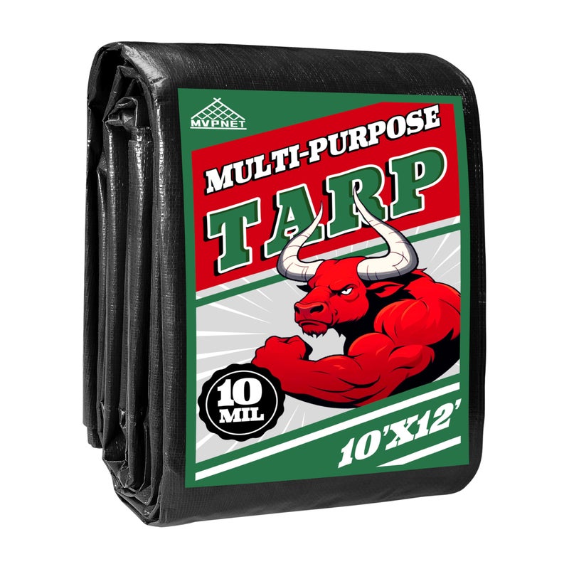 MVPNET Tarp 10x12 ft Heavy Duty 100% Waterproof 10mil,UV Resistant,Durable Grommets and Reinforced Edges Green/Black Tarp for Camping, Swimming Pools,Car Coverage -by MVPNET - Image 1